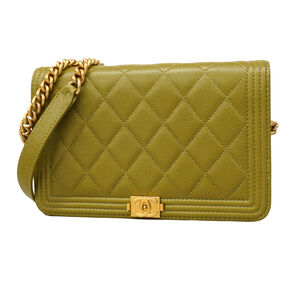 Chanel Shoulder Wallet Boy Chain Caviar Skin Khaki Green